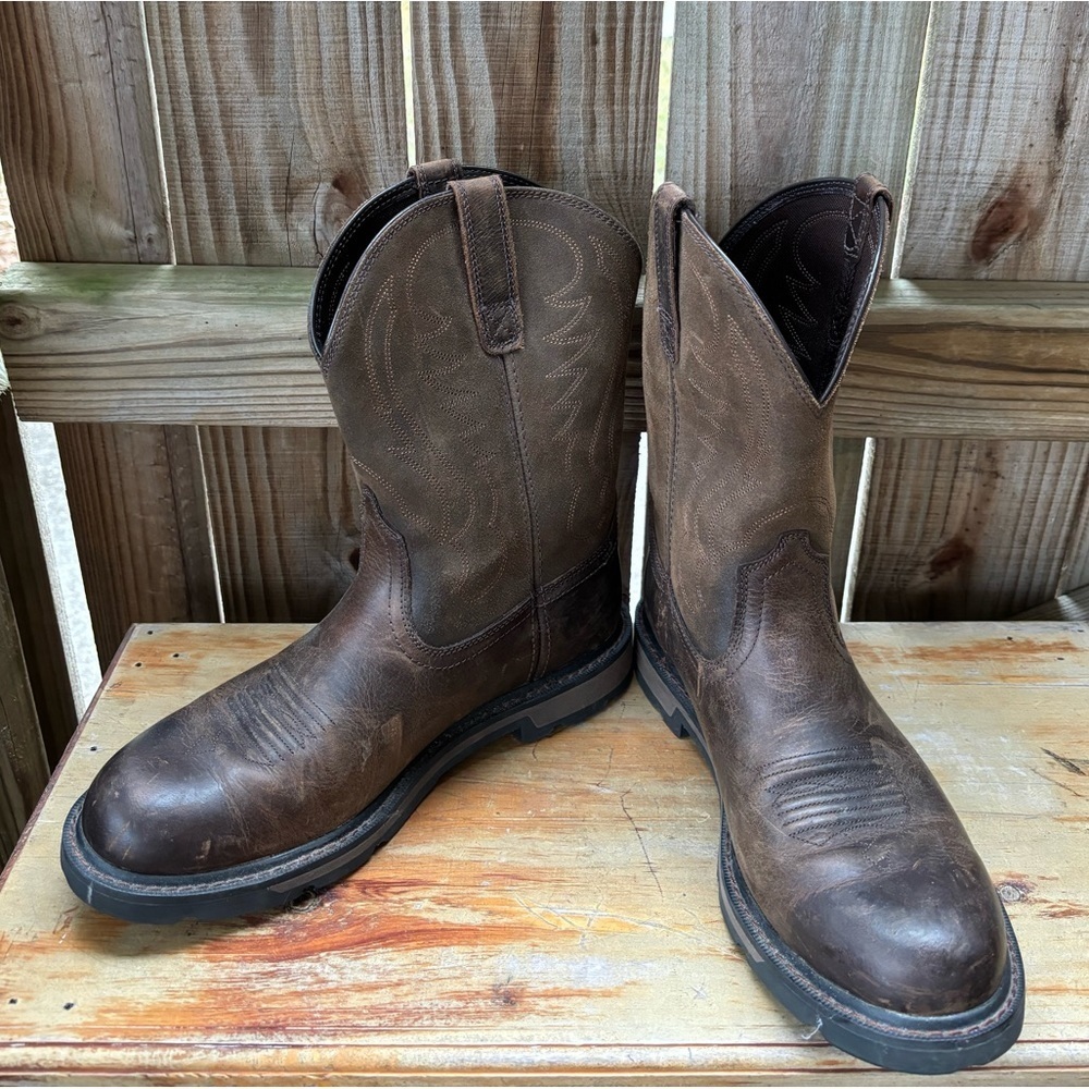 Ariat Brown Leather & Suede Groundbreaker Soft Round Toe Work Boots Size 11EE
